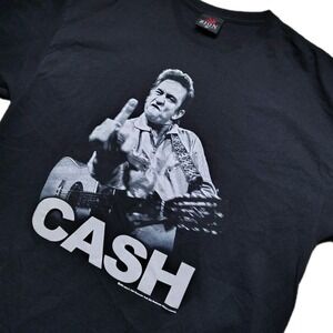 Vintage Johnny Cash Shirt Mens 2XL Black Middle Finger Graphic Zion Rootswear